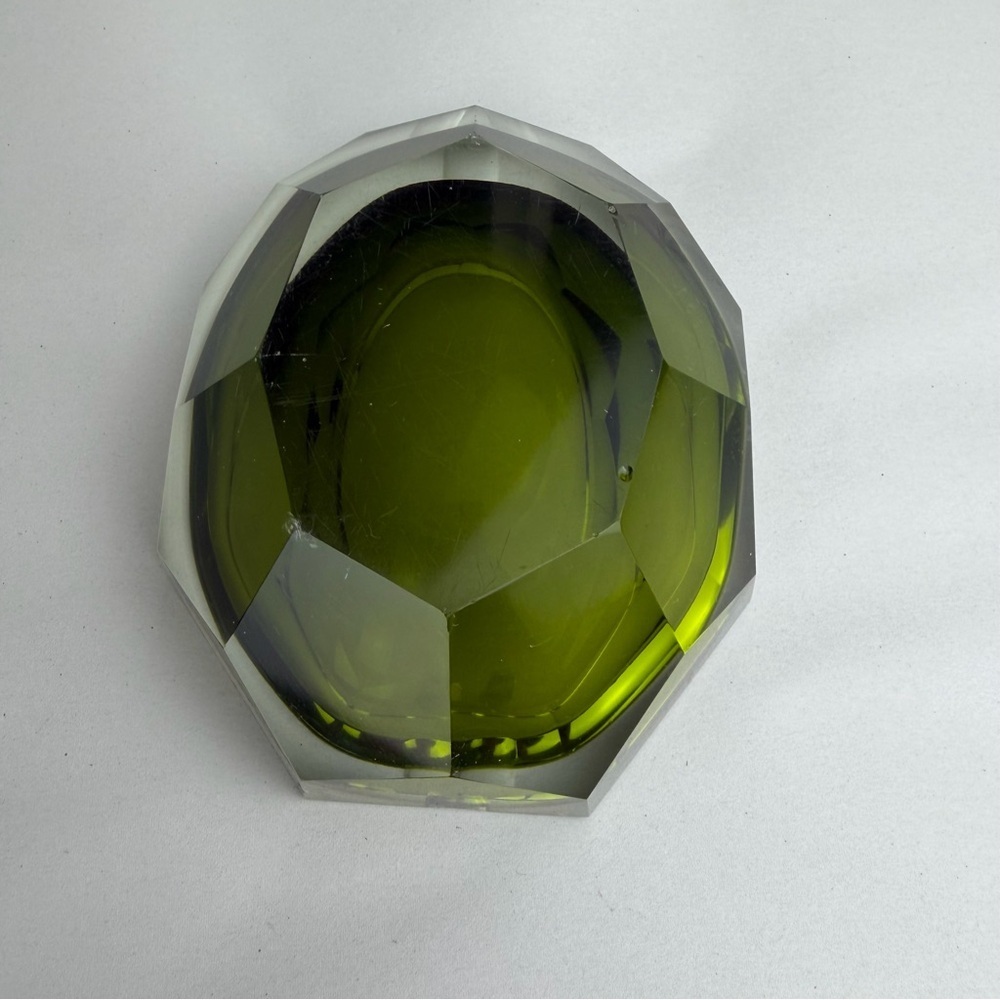 Vintage MCM 60s 70s Murano Glass Faceted Sommerso Green Ashtray - Picture 3 of 6